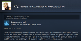 Illustration for article titled Final Fantasy XV, As Told By Steam Reviews